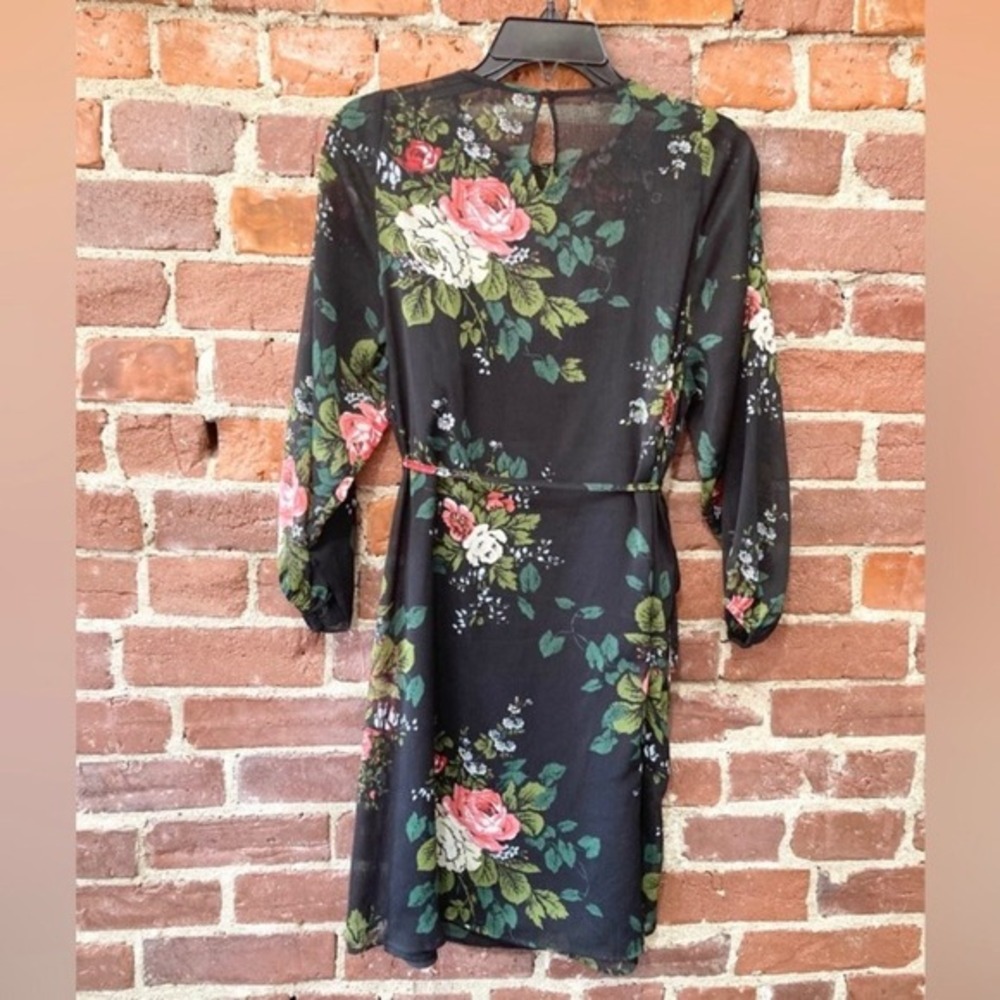 LOFT Petites Black Floral Chiffon Long Sleeve Shift Dress XS Petite NWT 580493 - Picture 2 of 3